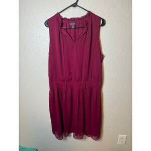 The Limited Burgundy Sleeveless Dress Ruffle Neckline Summer Casual Party XL